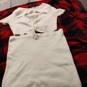 Almost Famous White Ribbed Skirt Set